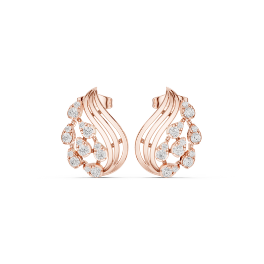 Modern Wave Round Lab Diamond Stud Earrings Flowing Flame Design - View 2