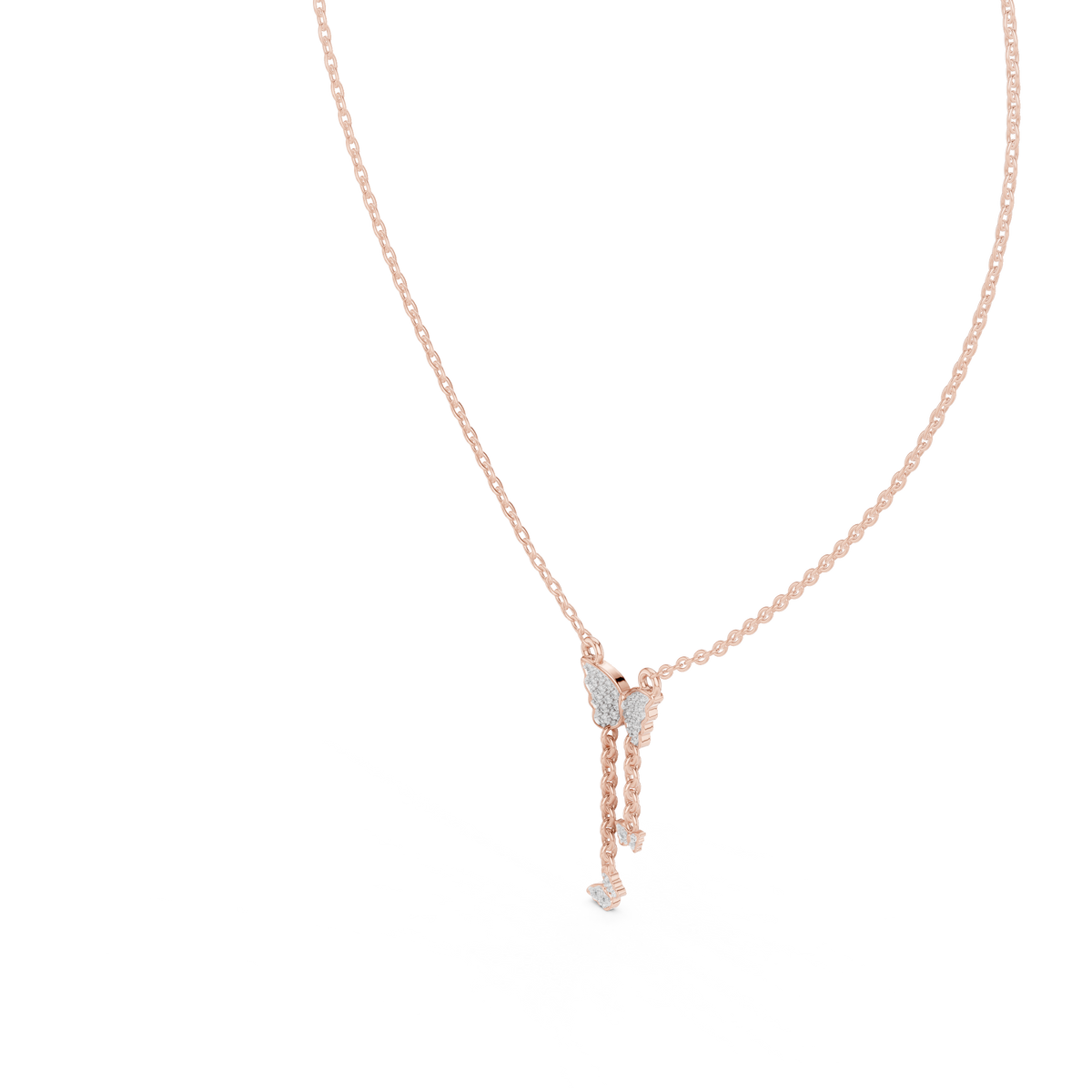 Butterfly Dangle Pendant with Pave Round Lab Grown Diamond - View 5