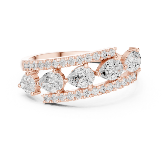 Five Stone Pear and Round Moissanite Diamond Bypass Wedding Band - View 2