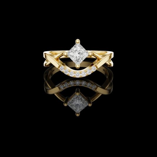 Princess Cut Chevron Moissanite Diamond Ring With Open Frame