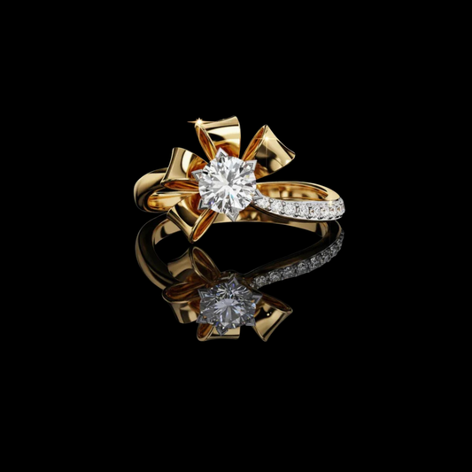 Floral Inspired Round moissanite Diamond with Pave Band Ring