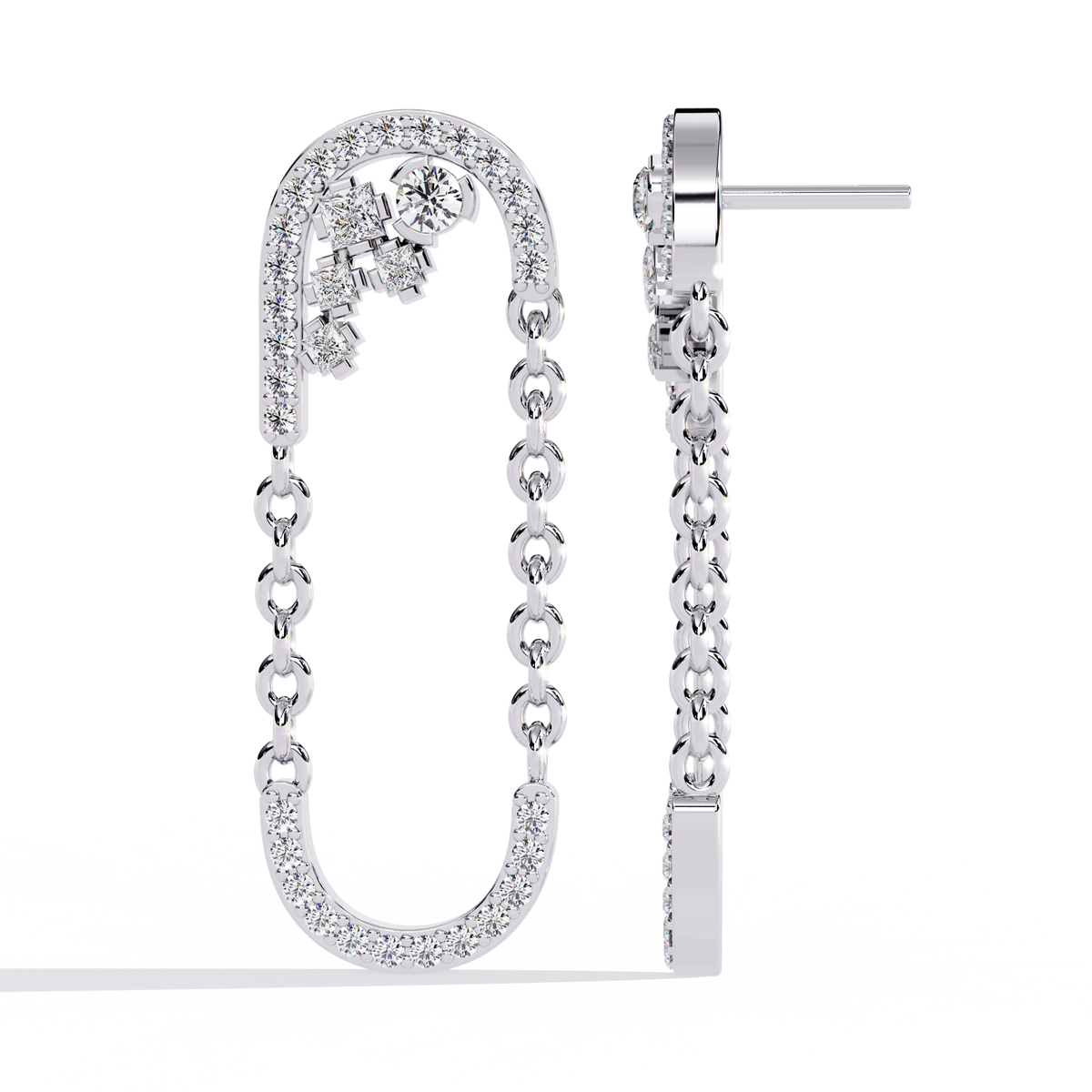 Luxury Lab Grown Diamond Chain Loop Earrings with Dazzling Pave and Cluster Sparkle Accents - View 6