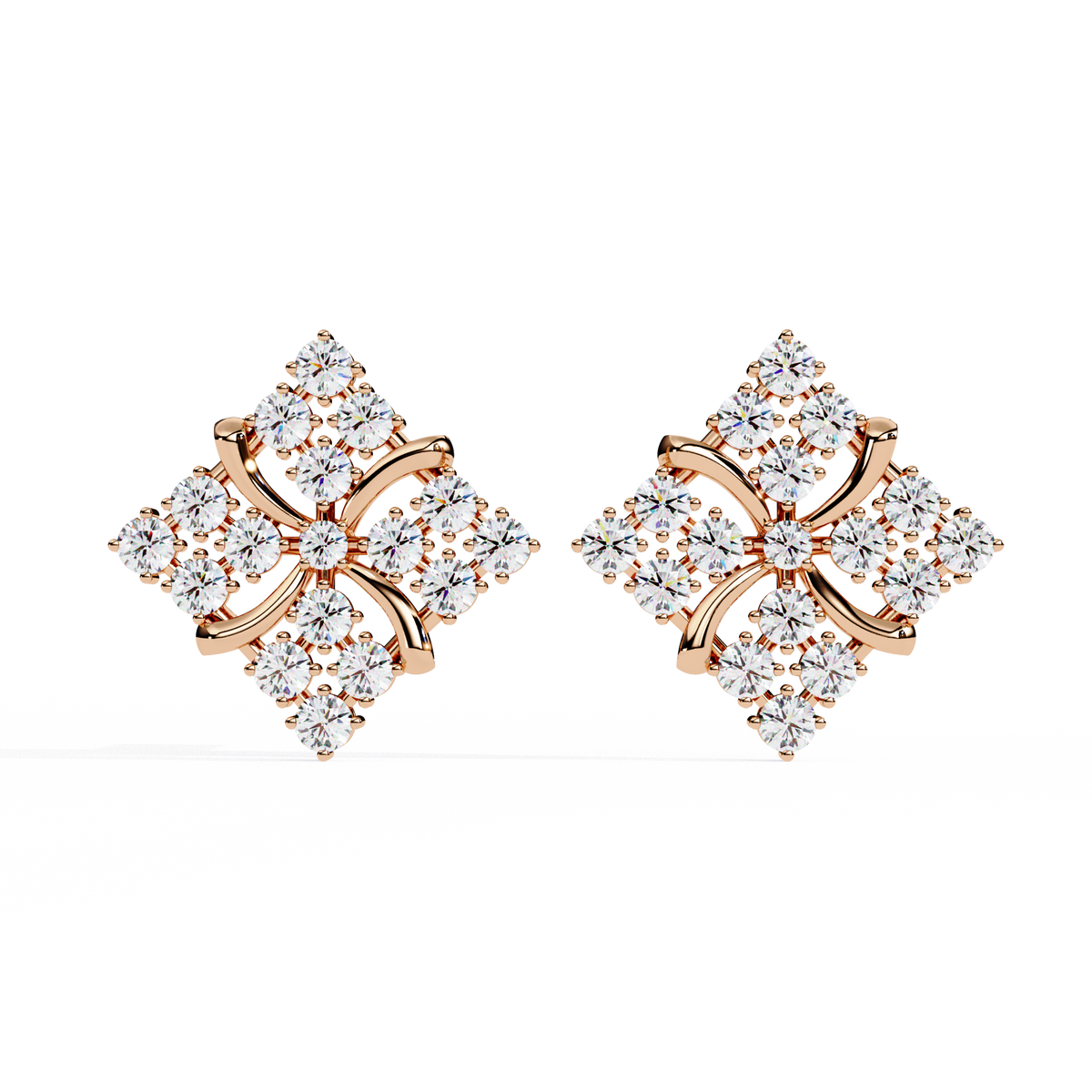 Exquisite Cluster Stud Moissanite Earrings with Brilliant Diamond Floral Sparkle and Elegant Curved Detailing - View 2