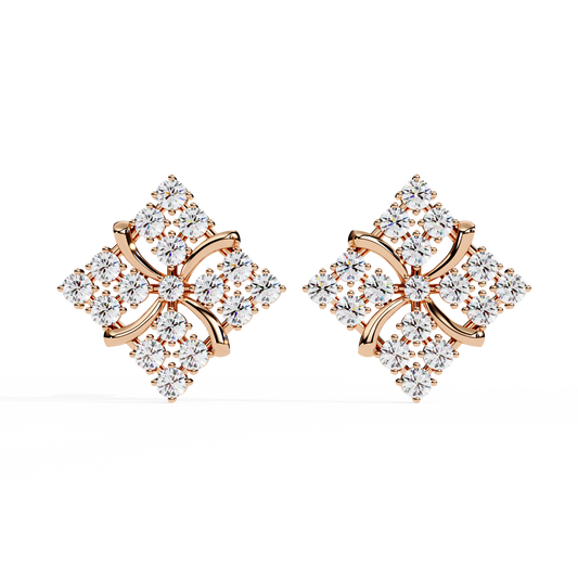 Exquisite Cluster Stud Lab Grown Earrings with Brilliant Diamond Floral Sparkle and Elegant Curved Detailing - View 2