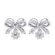 Unique Lab Grown Round Diamond Bow Drop Earrings with Dazzling Pave Detailing and Sparkling Floral Charm - View 3