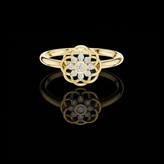Round Cut Lab Diamond Floral Cluster Minimal Ring in Open Petal Design