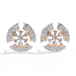 Crescent Round Moissanite Diamond Studs Accented With Multi Petal Floral Diamond Design - View 2