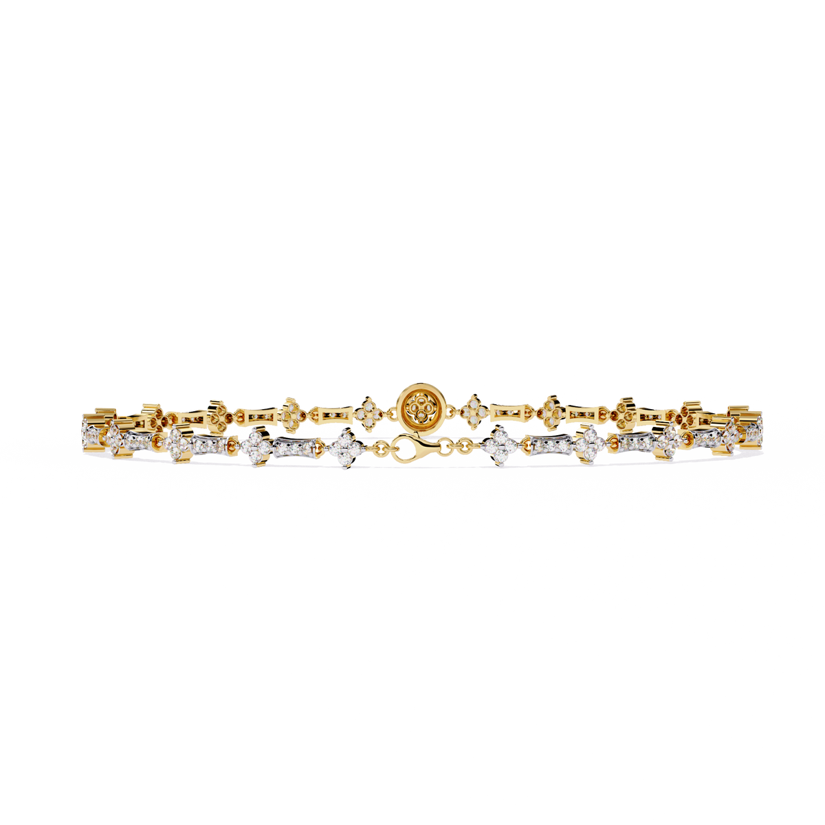 Floral Round Lab Diamond Link Bracelet for Women - View 2