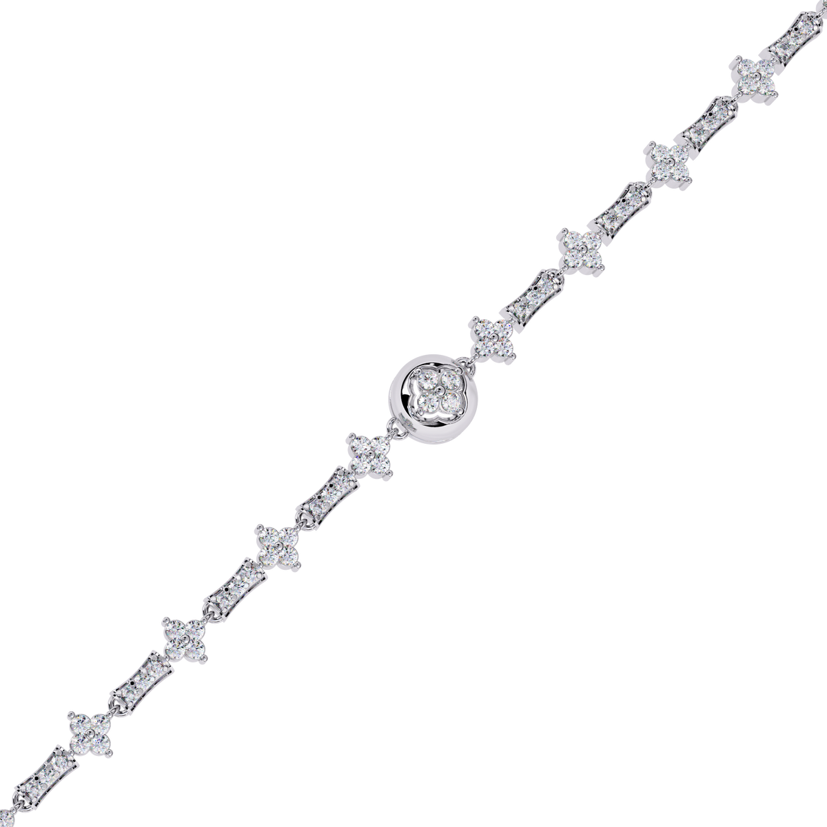 Floral Round Lab Diamond Link Bracelet for Women - View 7