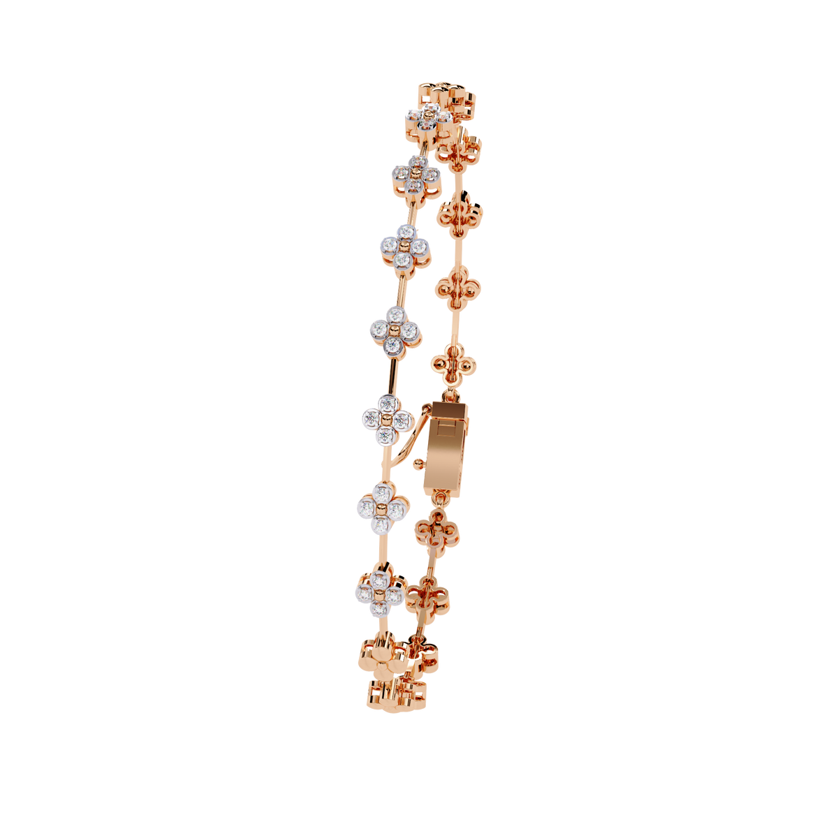 Floral Round Moissanite Diamond Bracelet Featuring Intricately Set Petal Motifs - View 3