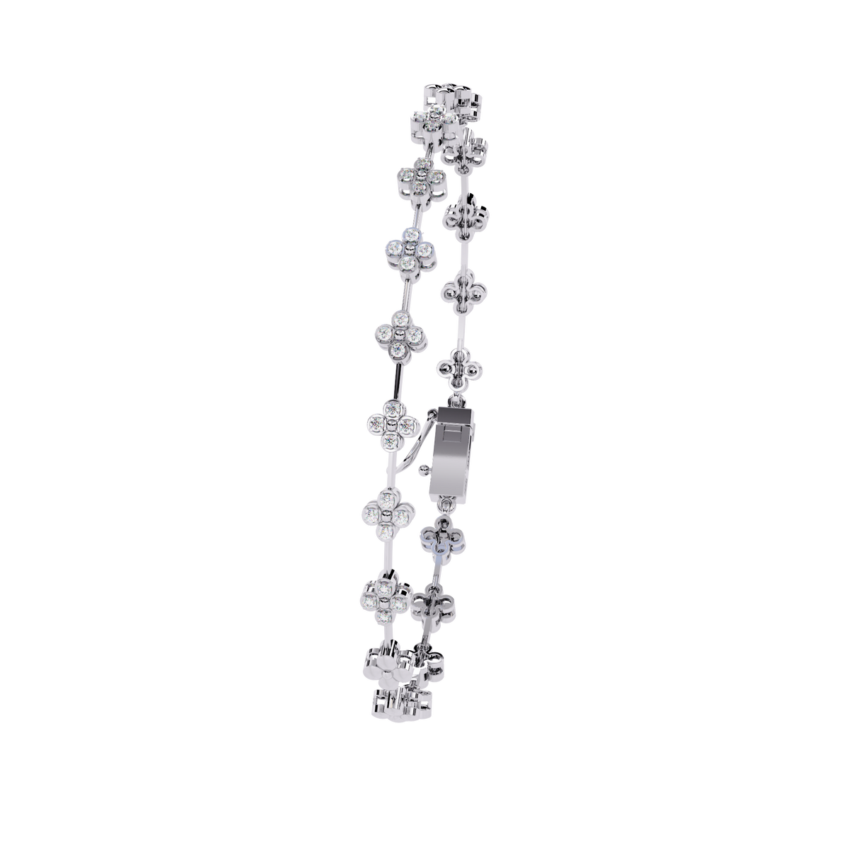 Floral Round Moissanite Diamond Bracelet Featuring Intricately Set Petal Motifs - View 4