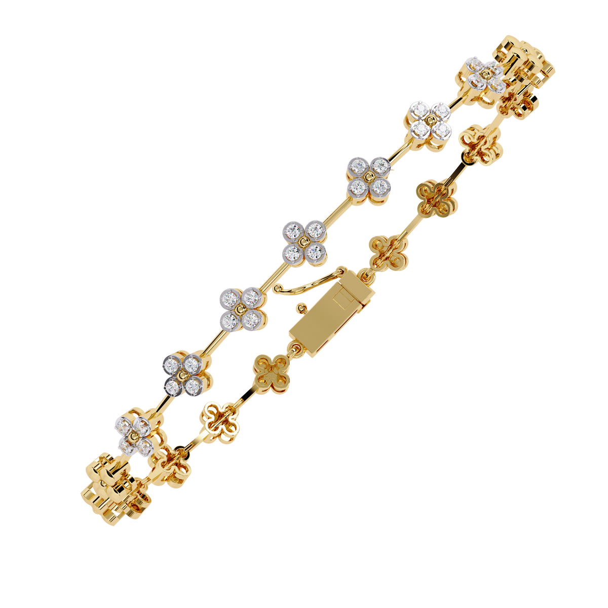 Floral Round Moissanite Diamond Bracelet Featuring Intricately Set Petal Motifs - View 5