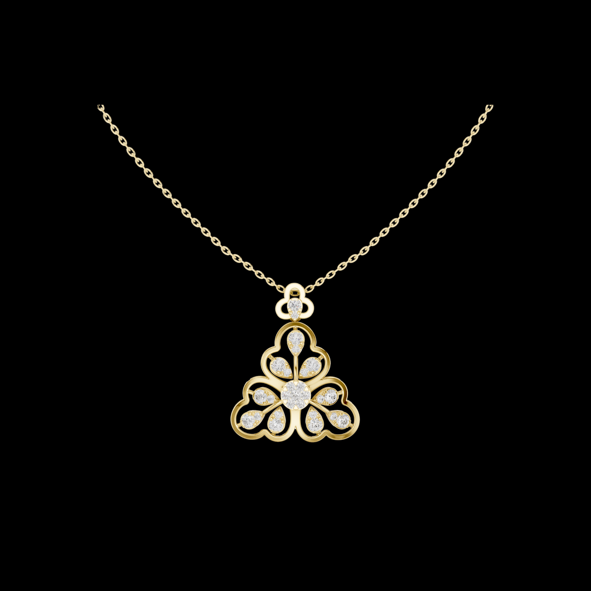 Three Leaf Floret Layering Pendant Encrusted with Multi Moissanite Diamond
