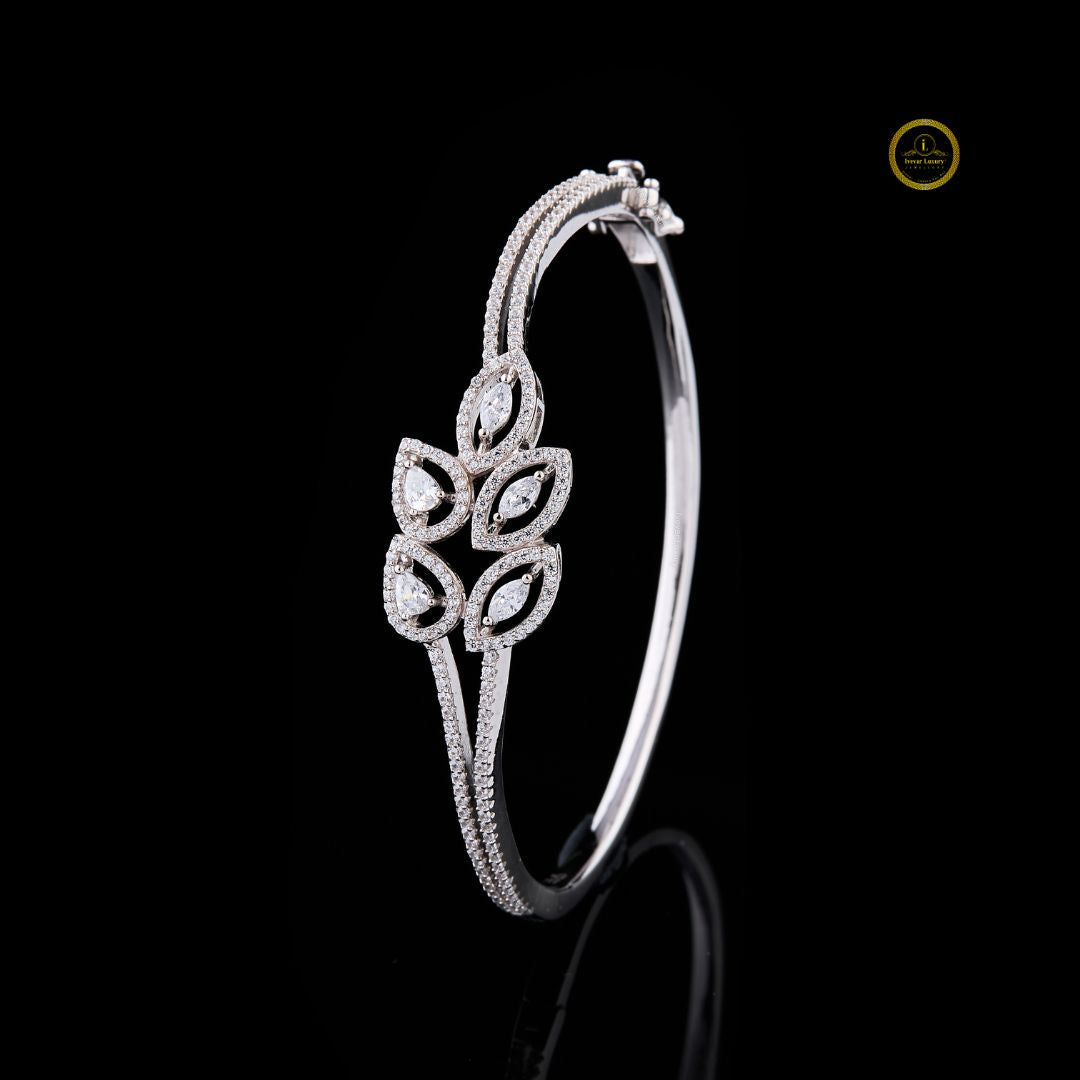 Pear and Marquise Moissanite Diamond Accents Sparkling Floral Motif Bracelet - View 2