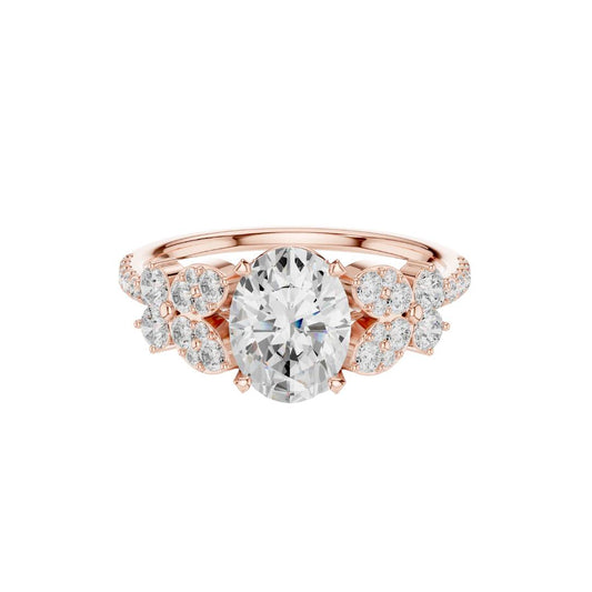 Oval Moissanite Diamond Cluster Setting Engagement Ring - View 2
