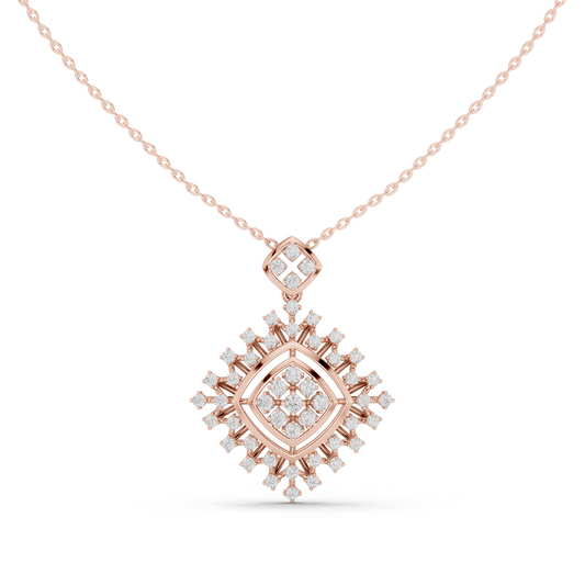 Round Moissanite Diamond Geometric Square Pendant Necklace - View 2