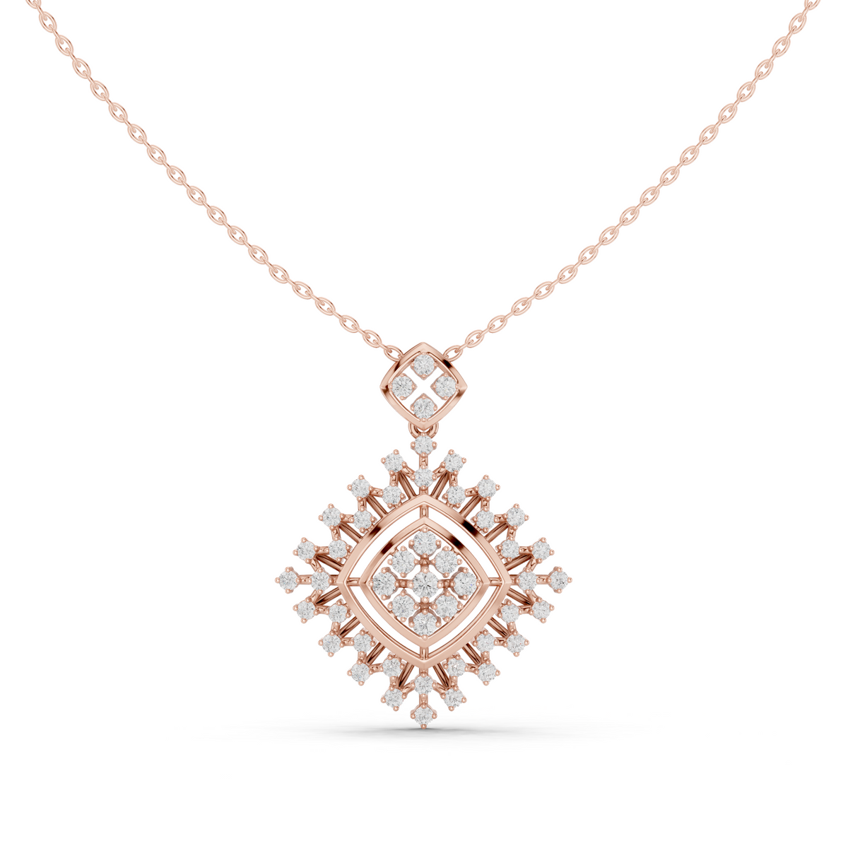 Round Lab Grown Diamond Geometric Square Pendant Necklace - View 2