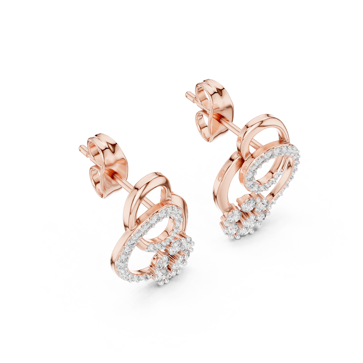 Cluster Swirl Circle Lab Grown Round Diamond Stud Earrings with Pave Halo Ring - View 5