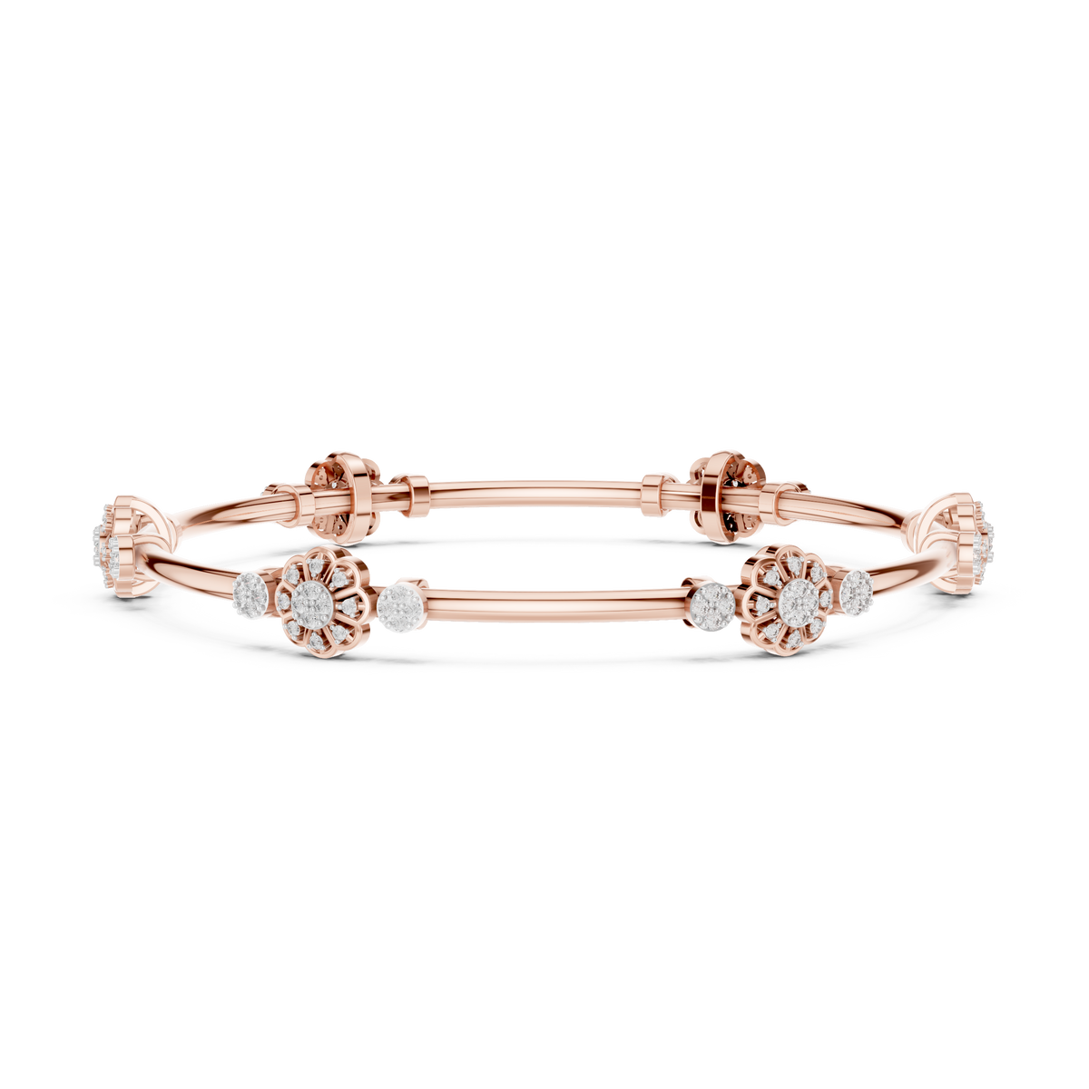 Floral Round Moissanite Diamond Openable Bangle Flower Cluster Bracelets for Women - View 2