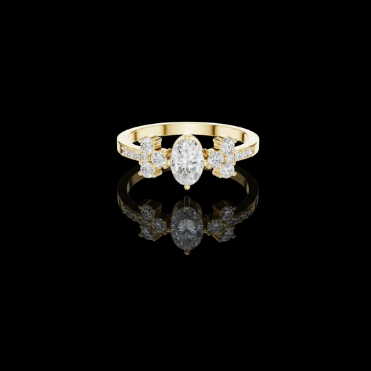 Side Floral Oval Lab Diamond Wedding Ring For Women