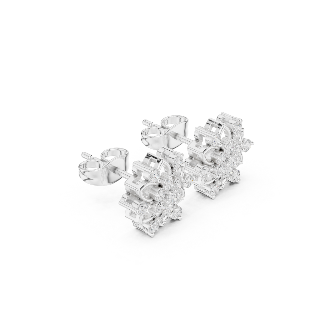 Sparkling Round Moissanite Diamond Flower Stud Earrings With Floral Cluster For Her - View 4