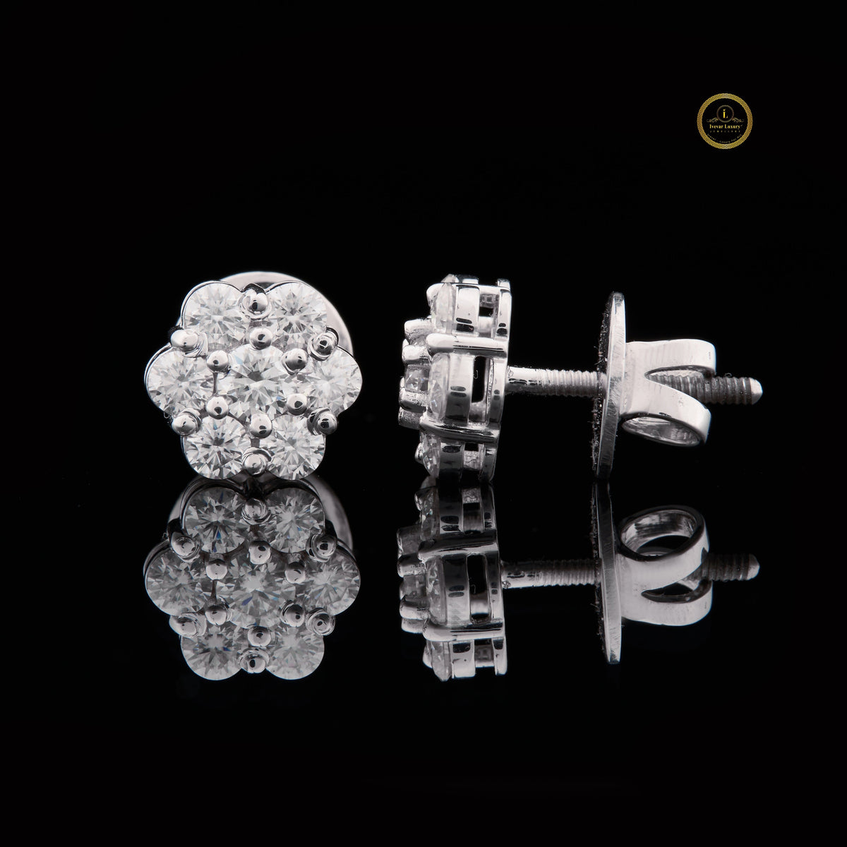 Floral Motif Geometric Silhouette Everyday Earrings Featuring Moissanite Diamonds - View 3