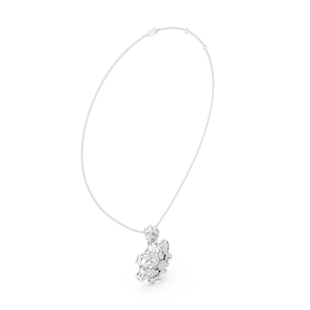 Round Lab Grown Diamond Snowflake Floral Pendant Necklace - View 12