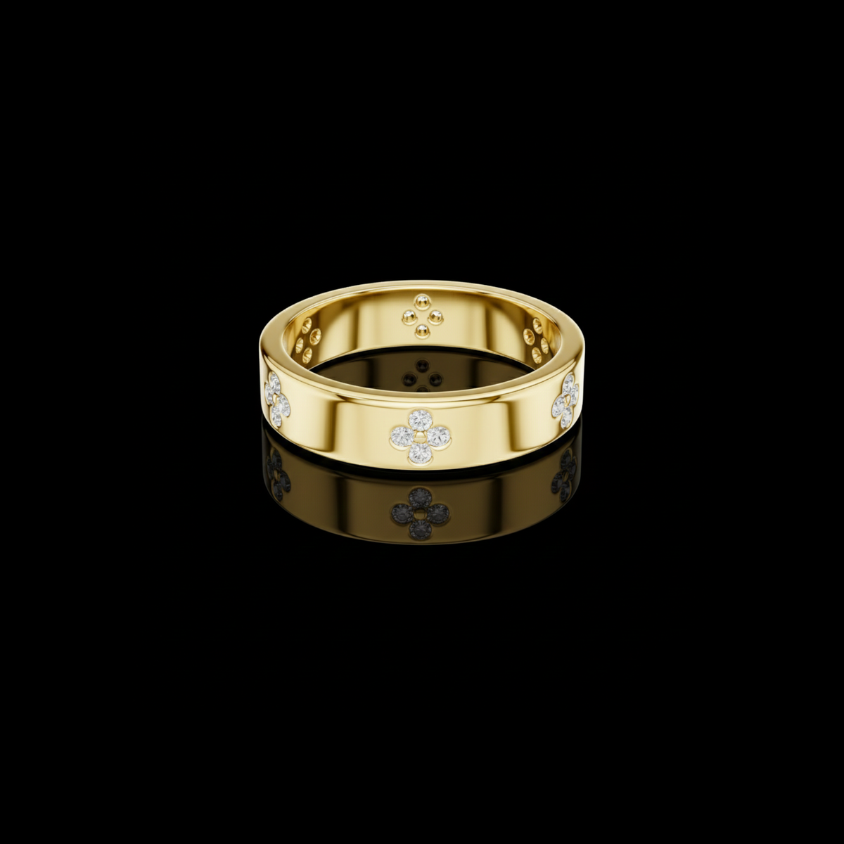 Round Cut Lab Grown Diamond Men's Four Leaf Clover Wedding Band