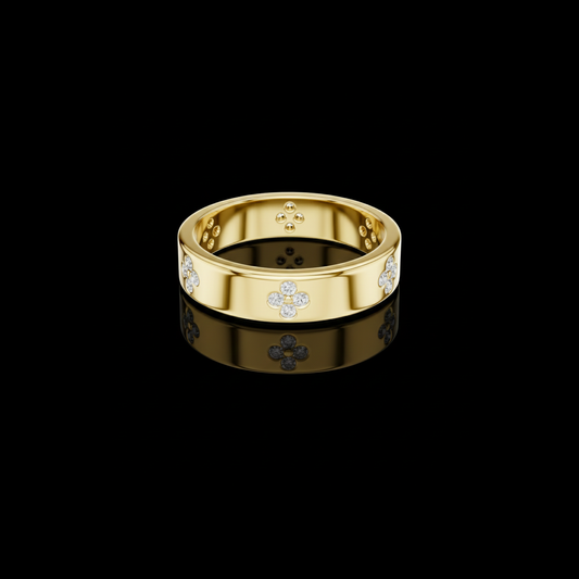 Round Cut Moissanite Diamond Men's Four Leaf Clover Wedding Band