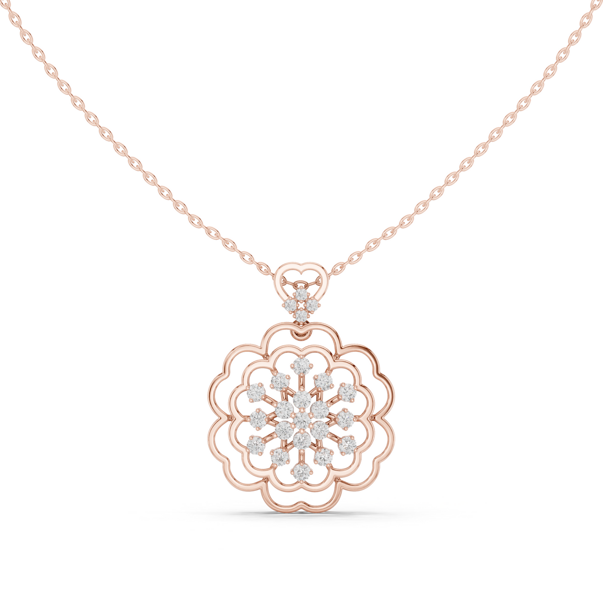 Round Diamond Floral Lab Grown Pendant Necklace - View 2