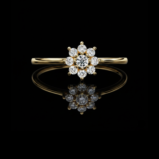 Floral Cluster Round Moissanite Diamond Minimalist Engagement Ring