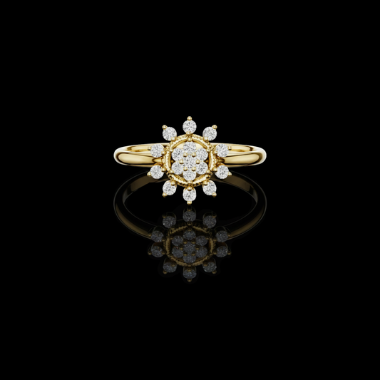 Round Cut Cluster Floral Moissanite Diamond Split Shank Ring