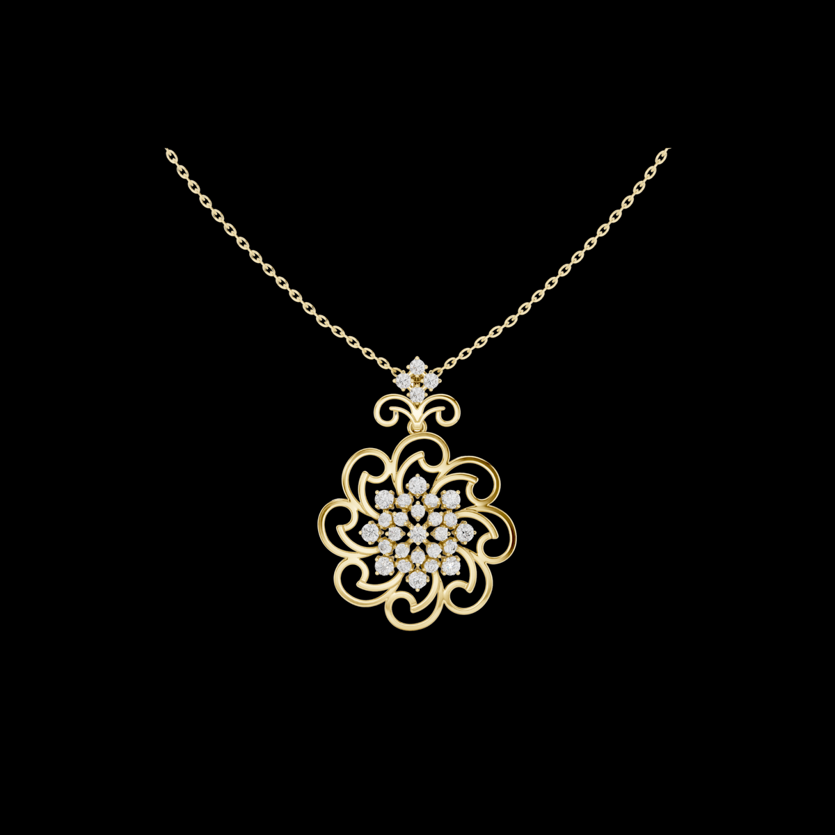 Filigree Open Work Round Moissanite Diamond Pendant Necklace