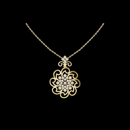 Filigree Open Work Round Moissanite Diamond Pendant Necklace