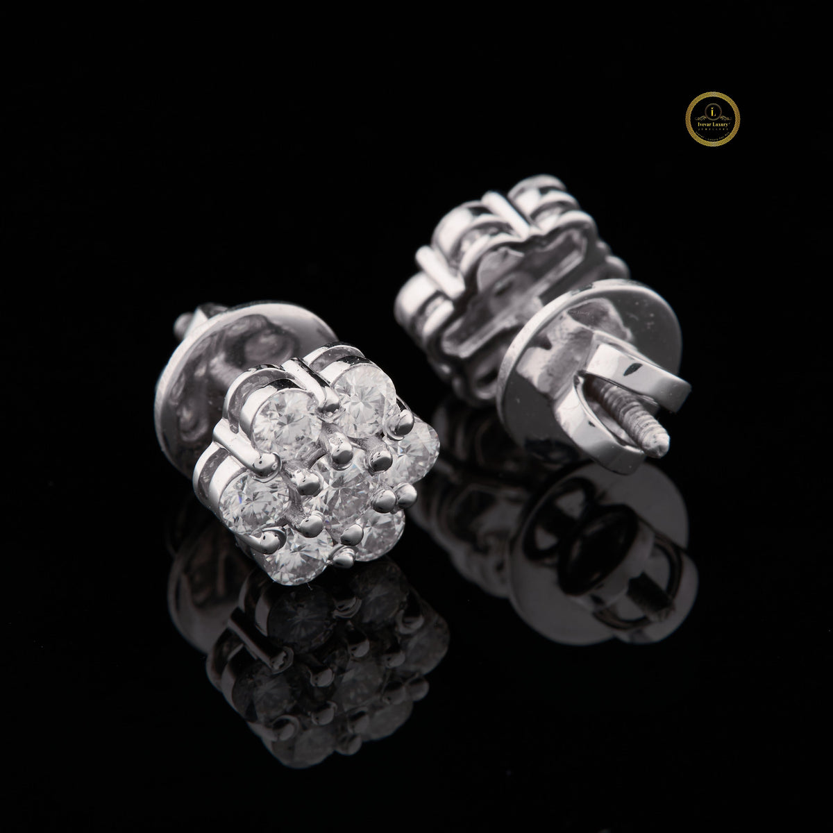 Floral Motif Geometric Silhouette Everyday Earrings Featuring Moissanite Diamonds - View 2
