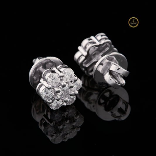 Floral Motif Geometric Silhouette Everyday Earrings Featuring Lab Grown Diamonds - View 2