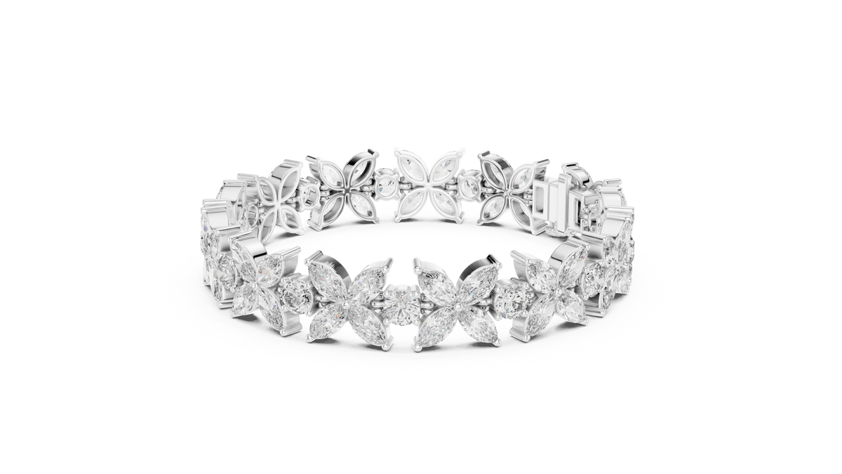 Marquise & Round Cut Lab Diamond Floral Link Bracelet For Her - View 12