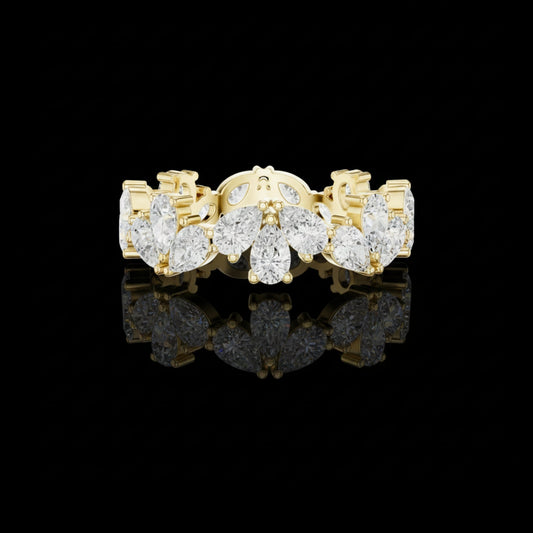 Pear Cut Moissanite Diamond Floral Eternity Band Ring
