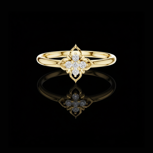 Floral Lab Diamond Cluster Ring with Round Cut Brilliant Diamonds