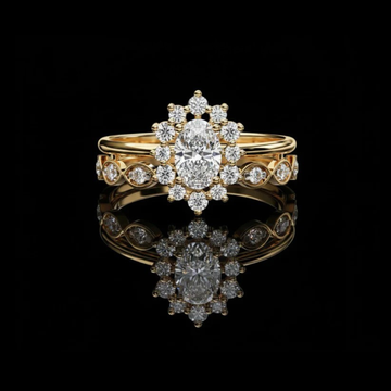 Oval Cut Lab Diamond Floral Halo Wedding Ring With Double Band