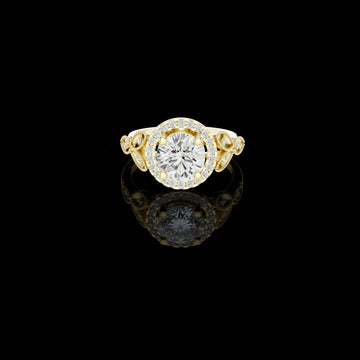 Round Floral Halo Lab Grown Diamond Ring with Infinity Scroll Band