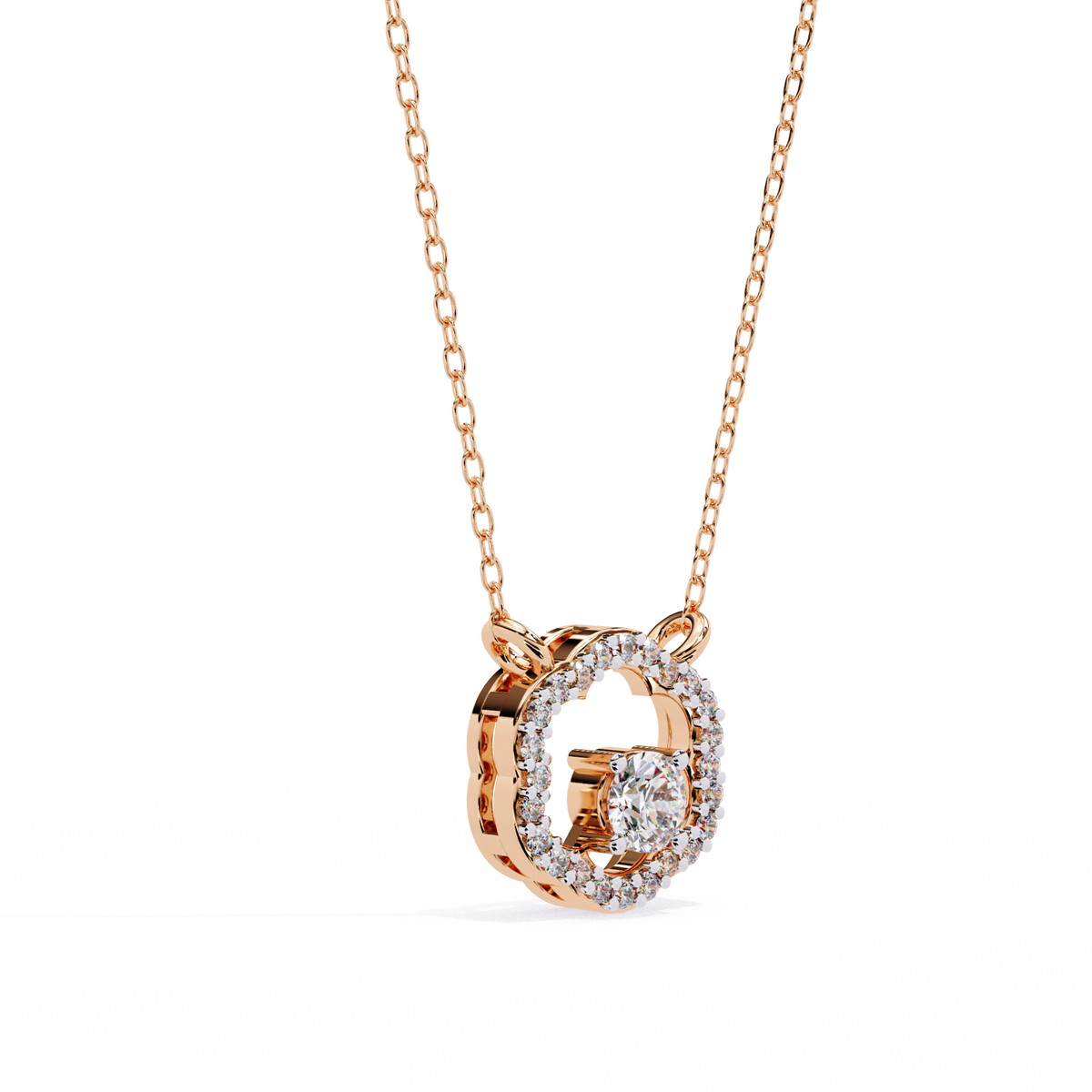 Flower Shape Halo Pendant with Round Moissanite Diamond - View 6