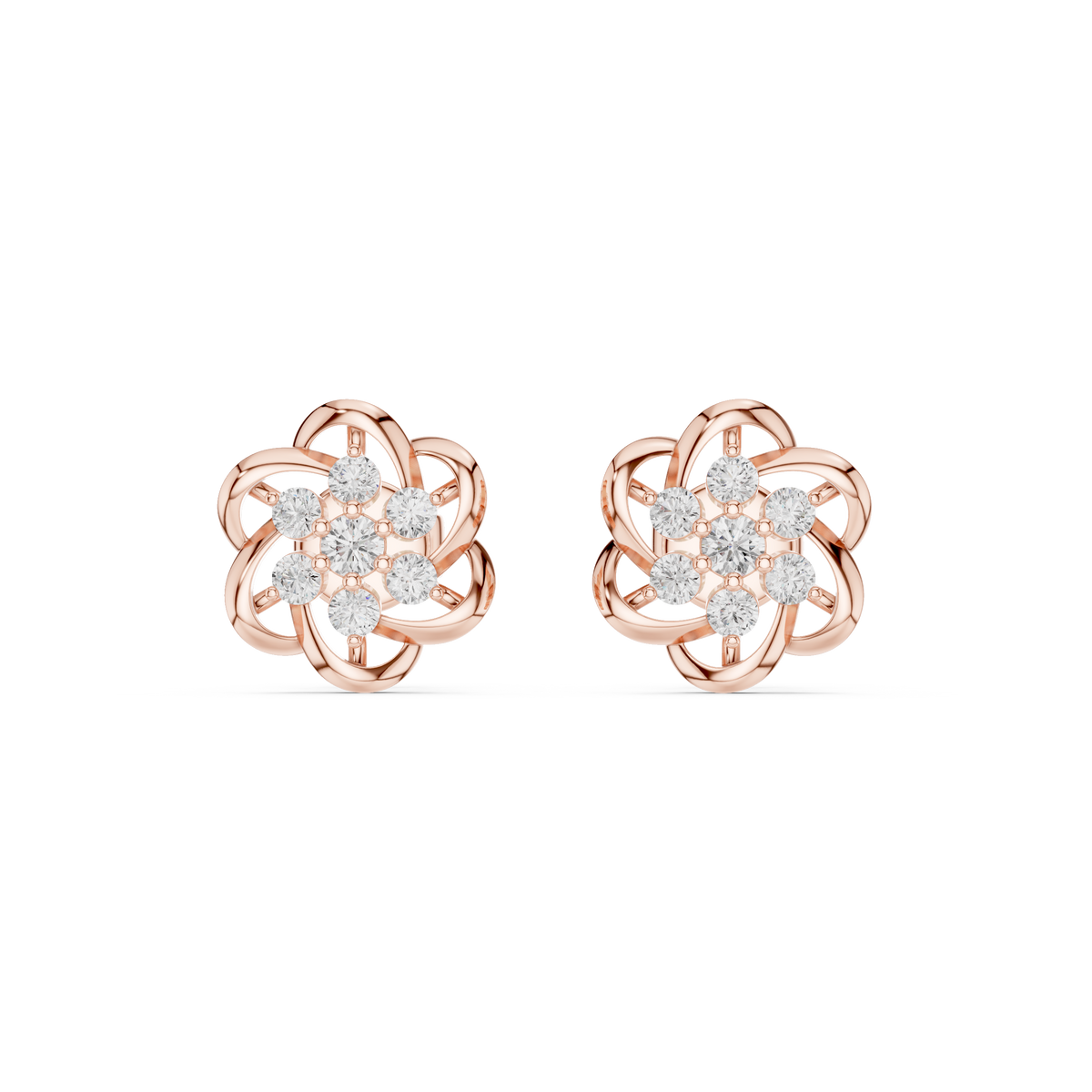 Floral Interwoven Knot Design Round Cut Moissanite Diamond Stud Earrings - View 2