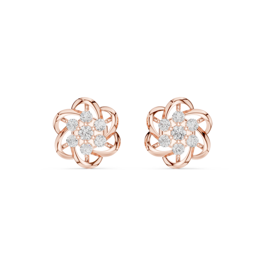 Floral Interwoven Knot Design Round Cut Lab Diamond Stud Earrings - View 2