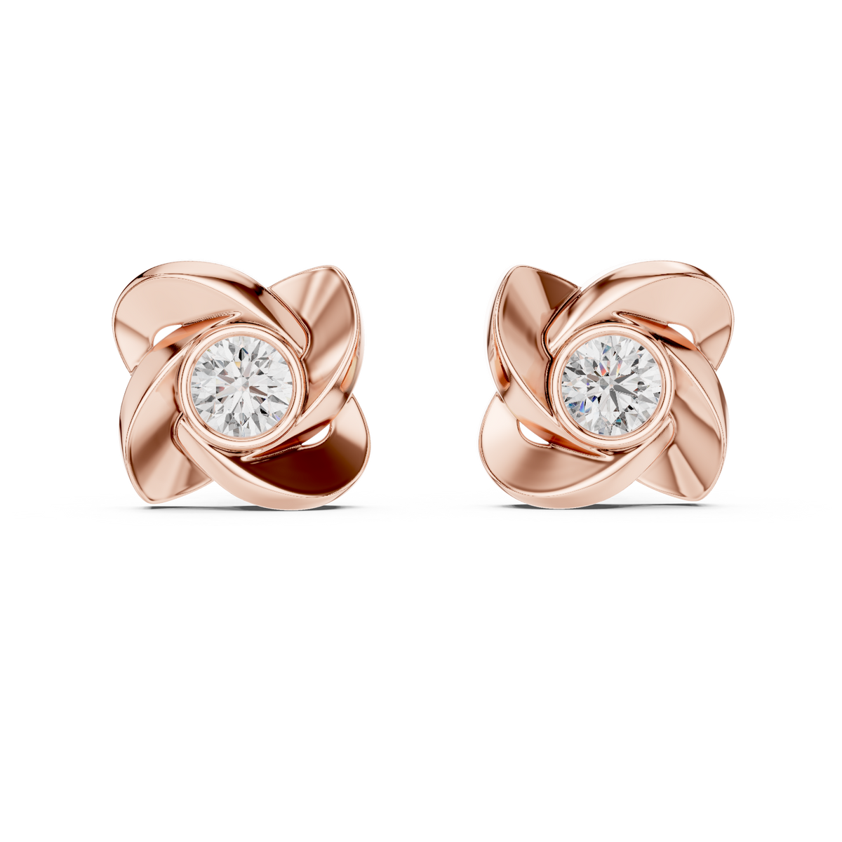 Interwoven Floral Design Round Lab Diamond Stud Earrings - View 2