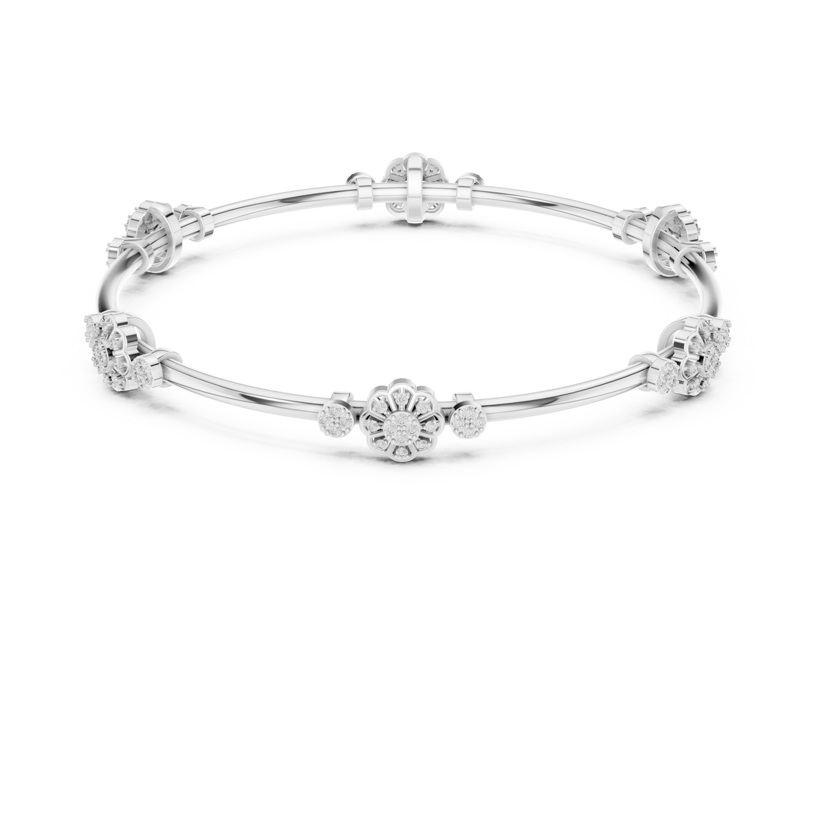 Floral Round Moissanite Diamond Openable Bangle Flower Cluster Bracelets for Women - View 9
