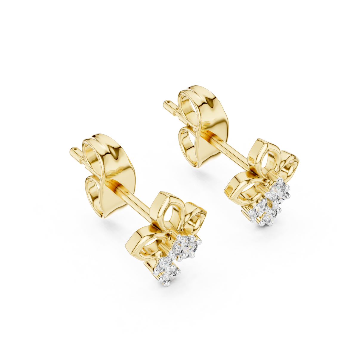 Elowen Clover Round Moissanite Diamond Drop Stud Earrings with Petite Floral Design - View 4