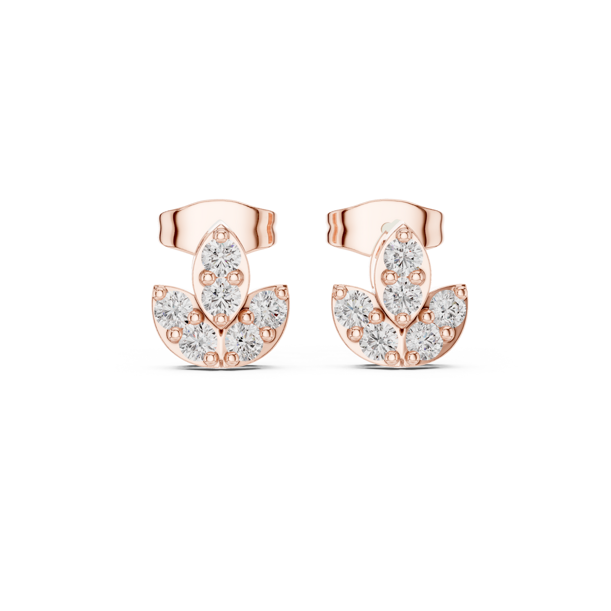 Lotus Bloom Lab Round Cut Diamond Earrings with Layered Petal Cluster Design - View 2