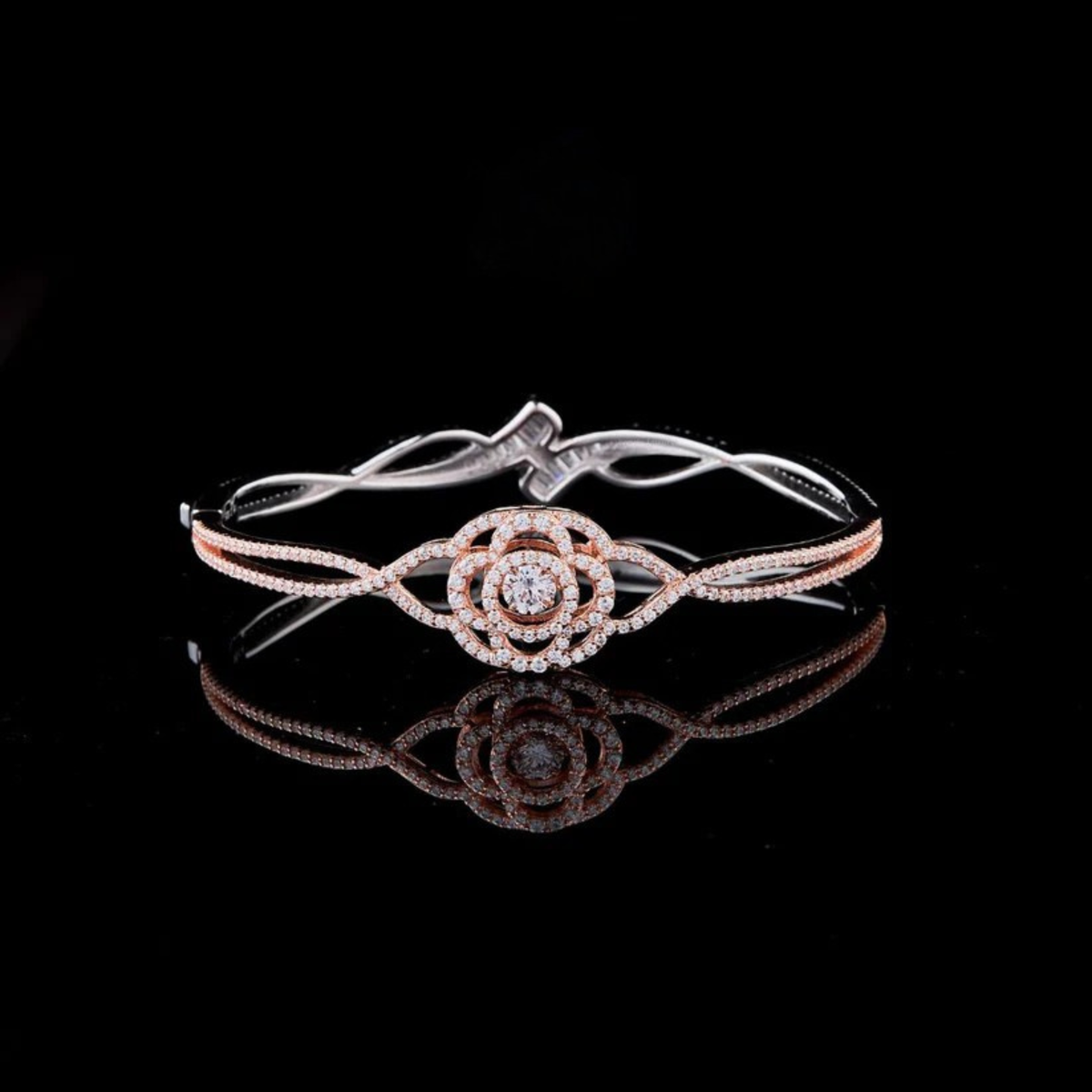 Round Cut Moissanite Diamond Twisted Crossover Bangle Bracelet