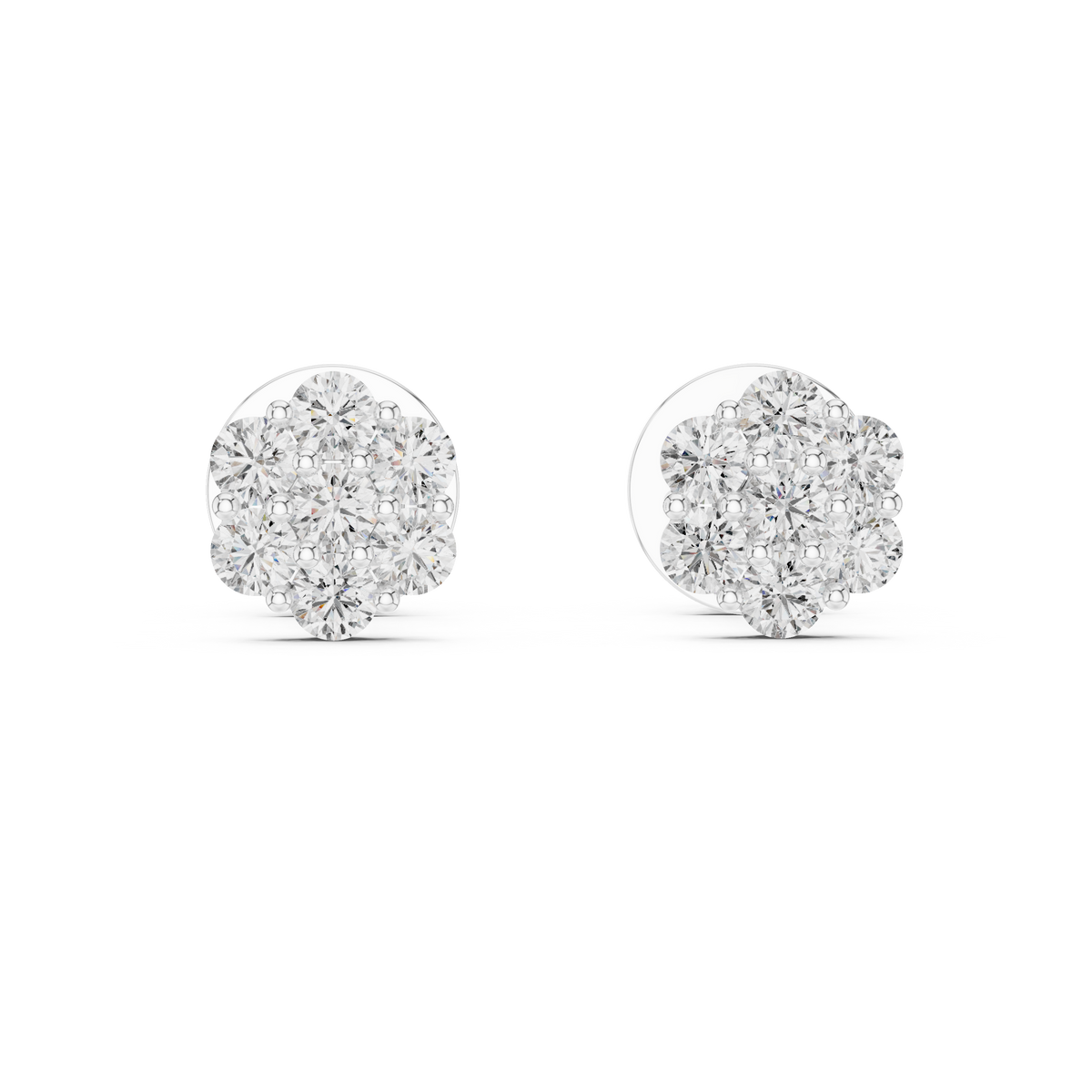 Noble Floral Cluster Round Cut Moissanite Diamond Stud Earrings - View 3